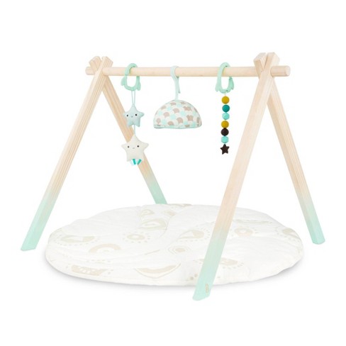 KiddyMoon Wooden Baby Gym for Newborns with Play Mat BT-001, Natural With  Ice Blue Play Mat