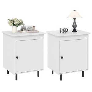 Tangkula 2PCS Nightstand Mid Century Modern End Table w/Door Heavy-Duty Metal Legs - 1 of 4
