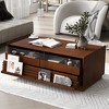 Vynxaria Modern-Vintage Rectangular Coffee Table, 47.2" Wood-Look (Fluted Style), 4 Drawers (2 Tempered Glass-Top) + 2 Display Shelves - 2 of 4