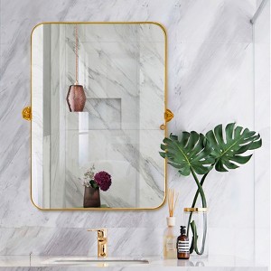 MAYEERTY 31.50x23.62x1.57in Wrought Iron Rounded Rectangle Gold Metal Hanging Mirror - 1 of 4