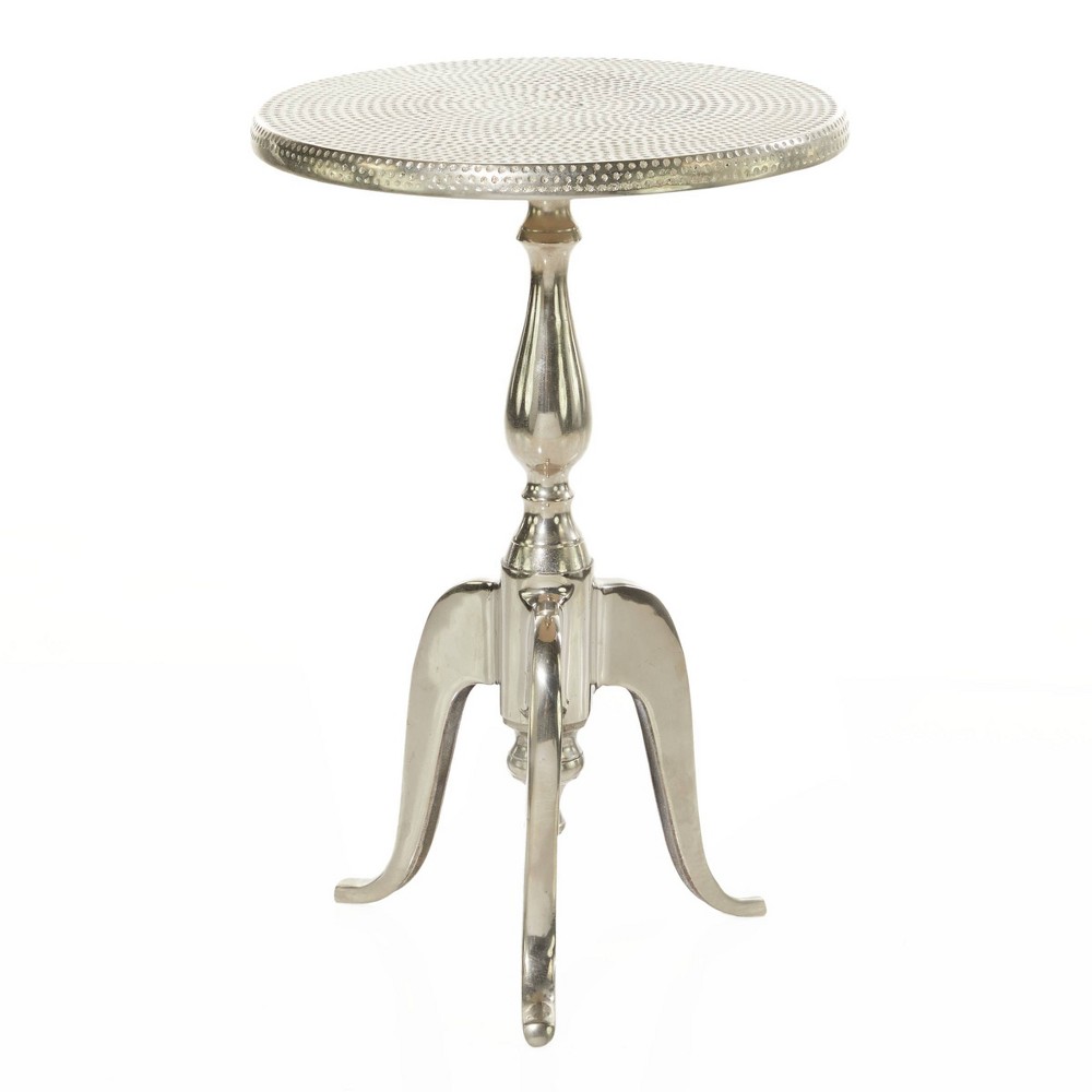 Photos - Coffee Table Hammered Metal Accent Table Silver - Olivia & May: Round Pedestal, Indoor Use, Aluminum Frame