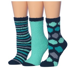 Tipi Toe Women's 3-Pairs Soft Fuzzy Solid Geometric Stripe Pattern Cozy Anti-Skid Crew Comfy Socks - 1 of 1