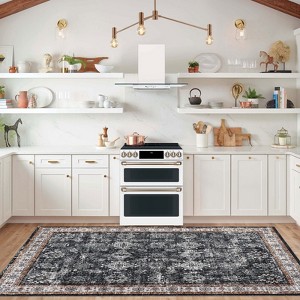 Washable Vintage Area Rug – Stain-Resistant, Non-Slip, Thin Lightweight Carpet, Retro Distressed Floral Mat for Living Room, Dining, Office - 1 of 4