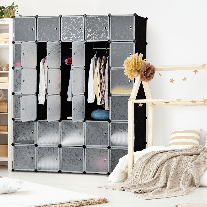 Costway DIY 30 Cube Portable Closet Storage Organizer Clothes Wardrobe Cabinet W/Doors, 5 of 11