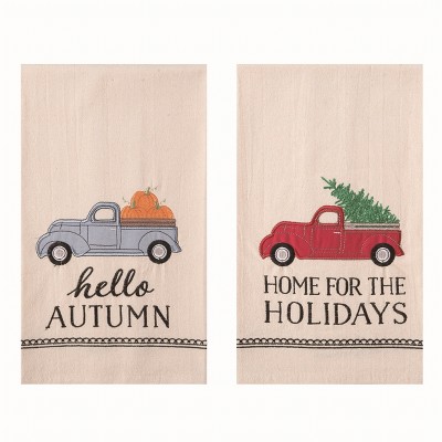 Transpac Cotton Multicolor Harvest Reversible Farm Truck Tea Towel