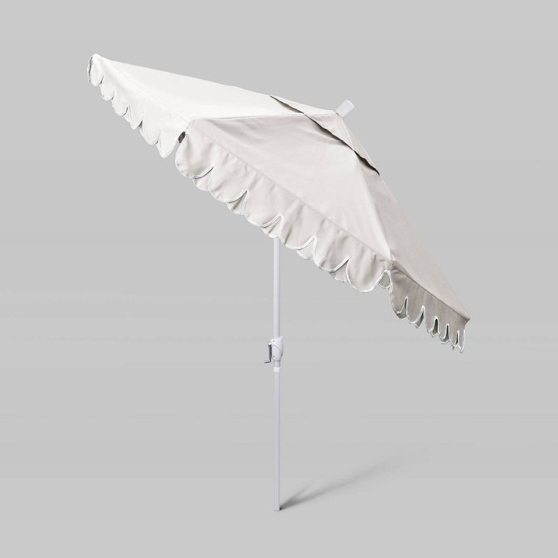 9' Sunbrella Scallop Base Market Patio Umbrella with Push Button Tilt - White Pole - California Umbrella, 3 of 5