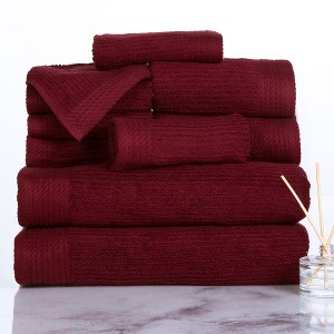 Hastings Home Ribbed 100% Cotton Towel Set - 10-pc, Burgundy - 1 of 4