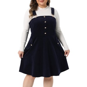 Women's Plus Size Corduroy Pinafore Side Pocket Short Adjustable Strap A-Line Dresses - Agnes Orinda - 1 of 4