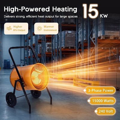 AMERLIFE 15kW Portable Industrial Electric Heater with Wheels, 240V ...