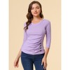 INSPIRE CHIC Women's V Neck 3/4 Sleeves Solid Knitted Buttons Decor Ruched Blouse - 4 of 4