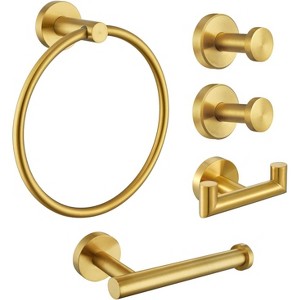 Mixxidea Round Towel Hooks 2 PCS, Toilet Paper Holder, Towel Ring Bundle with Double Robe Hook (Brushed Gold) - 1 of 3