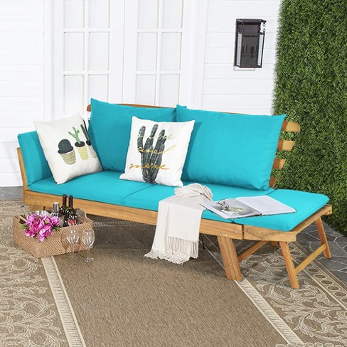 Outdoor Patio Rattan Daybed Thick Pillows Cushioned Sofa Furniture