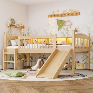 Aortzio Twin XL Solid Wood Loft Bed with Storage Shelves,Guardrails&SlideAortzio Twin XL Solid Wood Loft Bed with Storage Shelves,Guardrails&Slide - 1 of 4