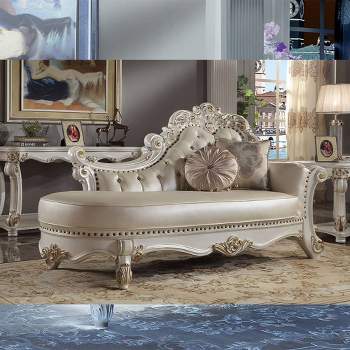 81" Vendome Chaise Lounge Synthetic Leather and Antique Pearl Finish - Acme Furniture