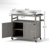 Outdoor Grill Cart w/ Stainless Steel Top, Solid Wood Outdoor Kitchen Island w/ Wheels, Storage Cabinets - 3 of 4