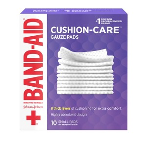 Johnson & Johnson Brand Cushion Care Gauze Pads, Small, 2 in x 2 in - 10 ct - 1 of 4
