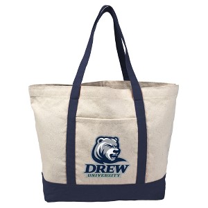 Drew University Canvas Tote Bag With External Pocket, Reusable Shoulder Bag for Shopping, School, Beach, Navy - 1 of 4