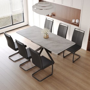 7-Piece Extendable Dining Set with Rectangle Kitchen Table and 6 C-shaped Tube Armless Chairs - 1 of 4