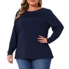 Women's Plus Size Crew Neck Front Tucks Detail Long Sleeve Solid Casual Basic Tunic Blouse - Agnes Orinda - 2 of 4