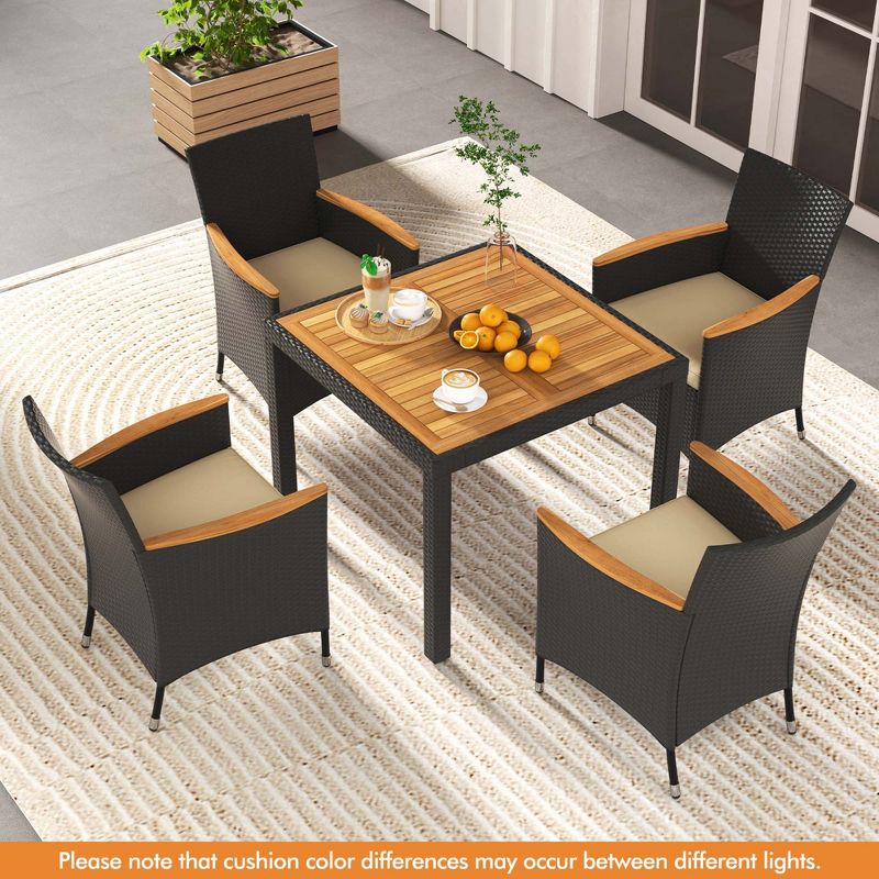 Costway 5 PCS Patio Dining Table Set for 4 Rattan Conversation Set with Umbrella Hole, 1 of 11