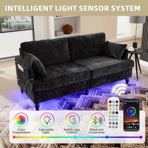 MOONMISS chenille 2-seater wood-legged sofa with LED light, USB charging port and storage bag Living room Bedroom Study room - 1 of 4
