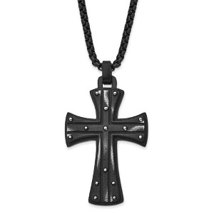 Black Bow Jewelry Men's Black Plated Stainless Steel Large Maltese Cross Necklace, 24 In - 1 of 3