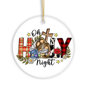 Cute Mary Joseph and Jesus Oh Holy Night Christmas Ornament| OrnamentallyYou - 1 of 4