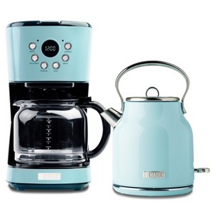 Haden Coffee Machine, 12 Cup Drip Coffee Maker Bundled with Heritage 1.7 Liter Stainless Steel Electric Kettle, Turquoise & Chrome - 1 of 4