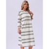 INSPIRE CHIC Womens Nightgown Cotton Stripe Long Sleeve Built-in Bra Pattern Round Neck Winter Midi Sleepwear Nightdress - 2 of 4