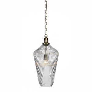 Toltec Lighting Carina 1 - Light Pendant in  New Aged Brass with 11" Clear Ribbed Shade - 1 of 1