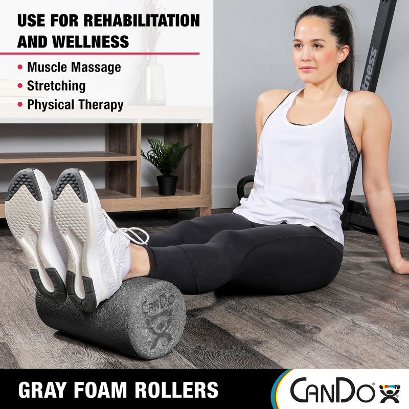 CanDo Plus Round Gray Exercise Fitness Foam Rollers for Muscle Restoration, Massage Therapy, Sport Recovery and Physical Therapy, 4 of 7