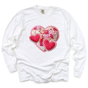 Hearts Patchwork Print - Women's Garment Dyed Long Sleeve Graphic T-Shirt - 1 of 3