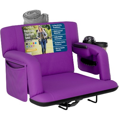 Reclining Stadium Seat for Bleachers with Back Support, Armrests, Cup Holder, Large Pockets, and Waterproof