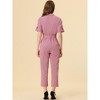 INSPIRE CHIC Women's Short Sleeve Collared Solid Color Button Down Tie Waist Cargo Jumpsuit - 4 of 4