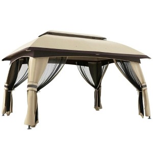 Resenkos Outdoor Garden Gazebo, Sunshade Gazebo Canopy,10' x 13' Patio Gazebo with Netting & Curtains, Vented Roof, Beige - 1 of 4