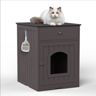 LunaLulinlk Wooden pet house cat litter box fence with drawer and side table