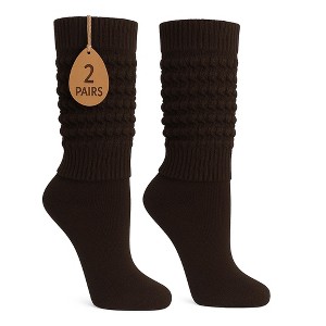 2 Pairs Women's Slouchy Scrunch Knee-High Boot Socks for Casual Wear and Comfort - 1 of 4