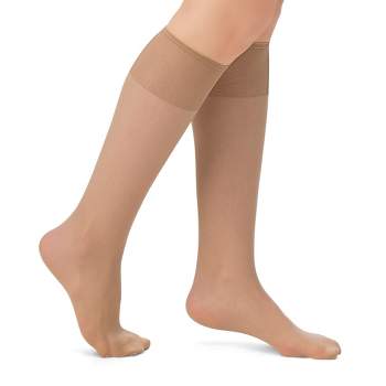 Collections Etc Sheer Non-Binding Non-Run Support Knee Hi Stocking Hosiery, 6 Pack
