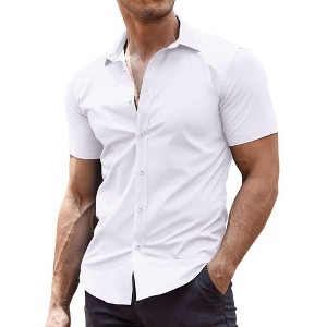 COOFANDY Men's Muscle Fit Dress Shirts Wrinkle-Free Short Sleeve - 1 of 4