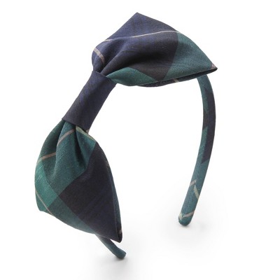Hope & Henry Girls' Green Plaid Bow Dressy Head Band, Green Plaid, Small