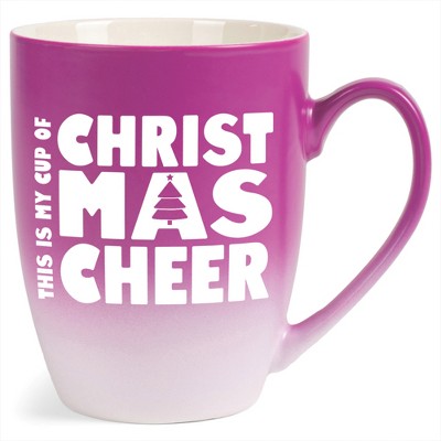 Elanze Designs This is My Cup of Christmas Cheer Two Toned Ombre Matte Pink and White 12 ounce Ceramic Stoneware Coffee Cup Mug