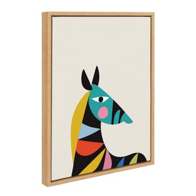 24" x 18" Multicolor Abstract Zebra Canvas Wall Art with Natural Frame