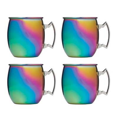 Cambridge Silversmiths Set of 4 20 fl oz Rainbow Moscow Mule Mugs: Stainless Steel, Dishwasher-Safe, Multicolored Drinkware