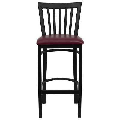 School House 29" Black Metal Barstool with Burgundy Vinyl Seat