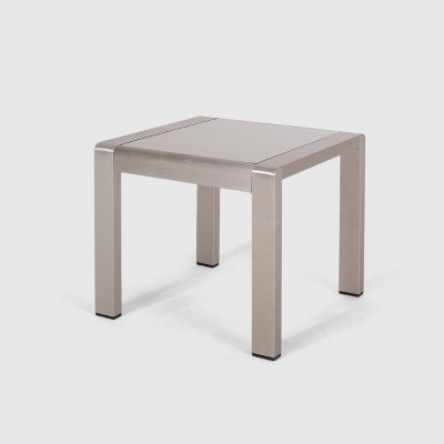 Cape Coral Aluminum Side Table Silver - Christopher Knight Home: Frosted Glass, Weather-Resistant