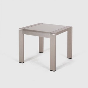 Cape Coral Aluminum Side Table Silver - Christopher Knight Home: Frosted Glass, Weather-Resistant - 1 of 4
