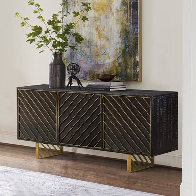 Monaco Black Wood Sideboard with Antique Brass Accents 69"