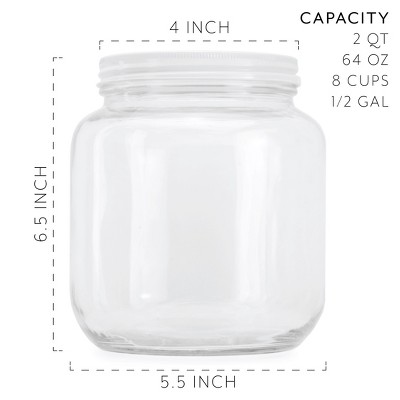 64oz Clear Glass Jar with White Plastic Lid for Pantry Storage