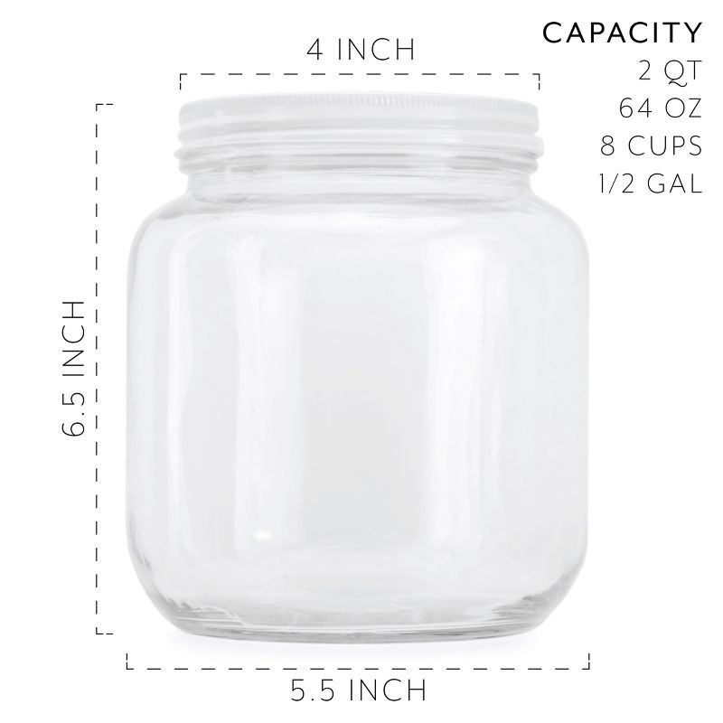 Cornucopia Brands 64oz Clear Wide-Mouth Glass Jar, Food Grade w/ Metal Lid; 2 Quart Jar 1/2 Gallon to Make Greek Yogurt/Kefir or Pickles, 2 of 7
