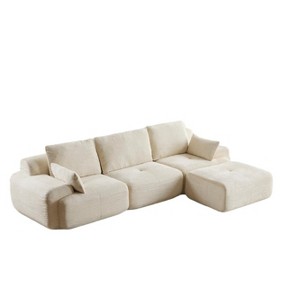 Whisen Modern Memory Foam Compressed Chaise Longue with Movable Ottoman Corduroy Fabric - 1 of 4